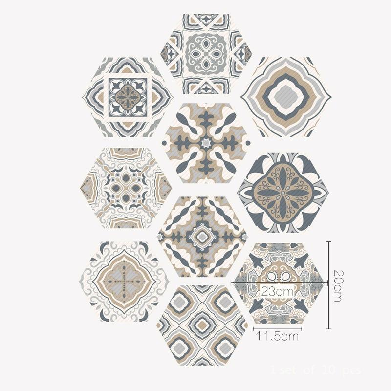 10Pcs PVC Floor Wall Sticker for Home Decor Hexagon Living Room Kitchen Bathroom Decals