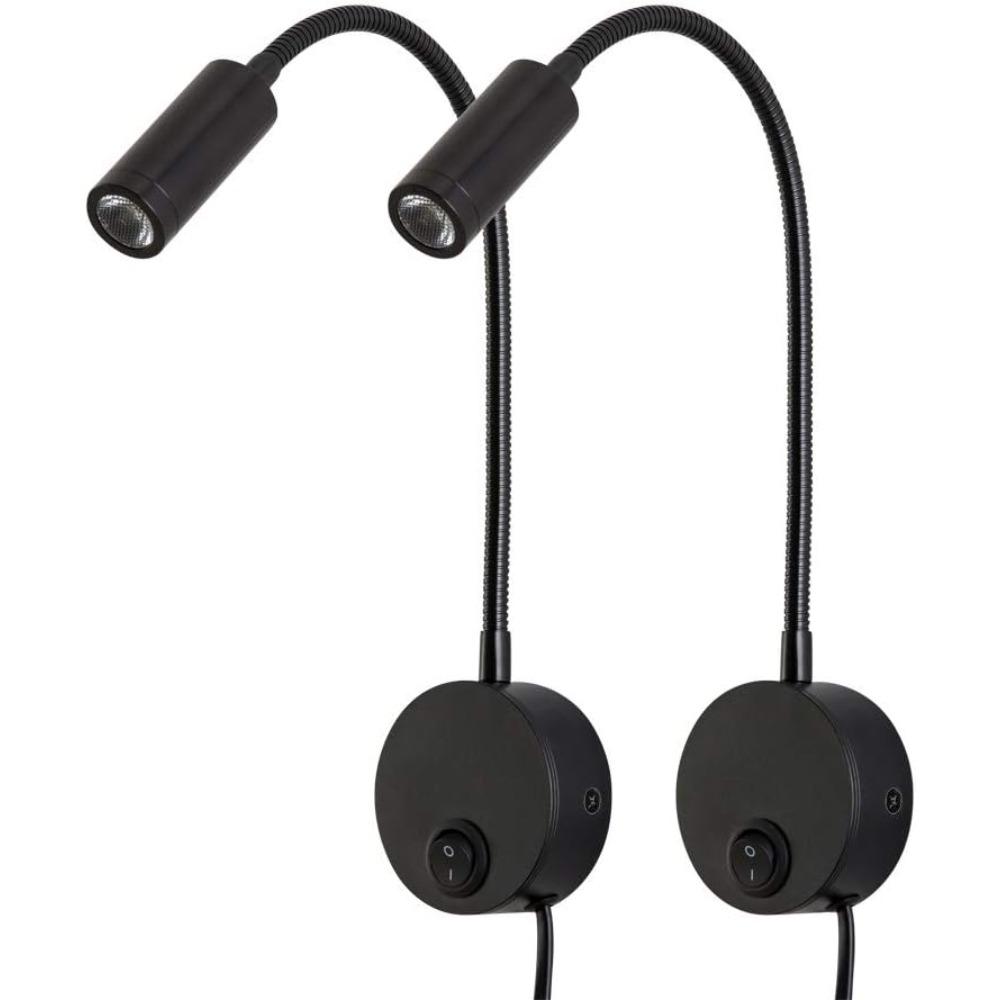 Reading Lamp Wall Sconces Light LED 3W Warm White 3000K Plug for Reading Books (Black 2pcs 3000K Cord)