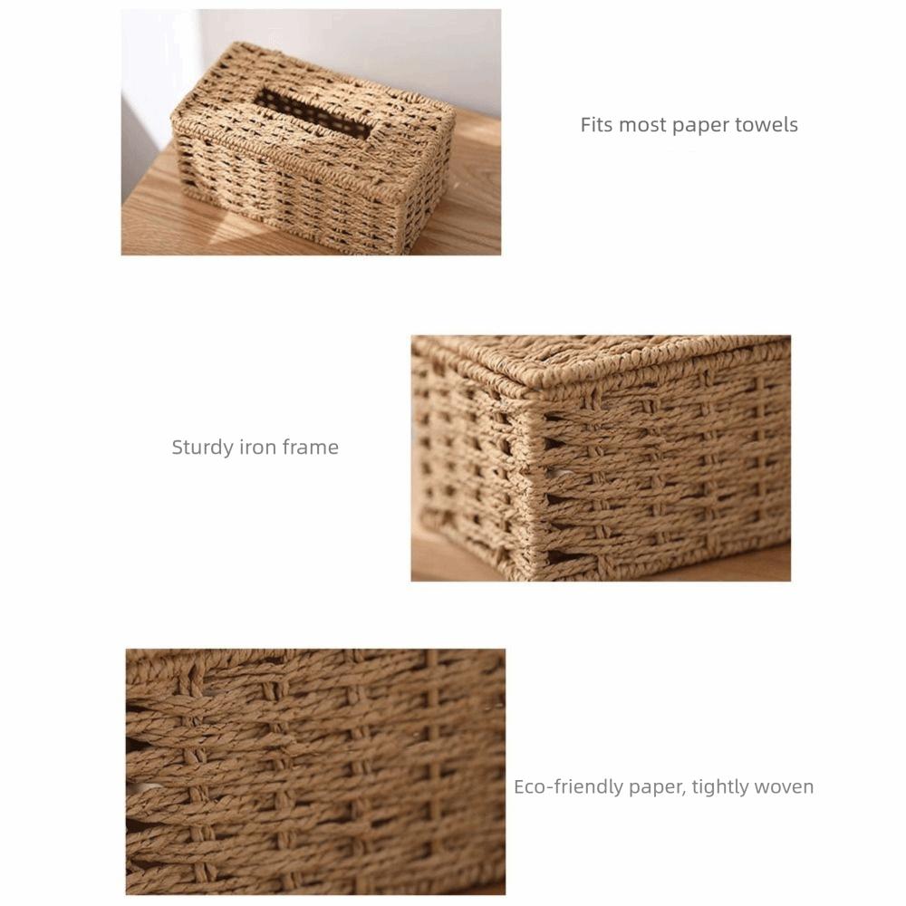 Large Capacity Imitation Rattan Tissue Case Handmade Desktop Napkin Dispenser Table Decoration