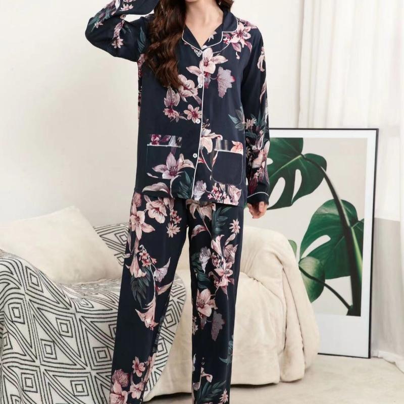 

Весна / Лето Новые 100% вискоза длинные рукава брюки женские пижамы костюм большие размеры длинные пижамы женские домашние пижамы 3XL