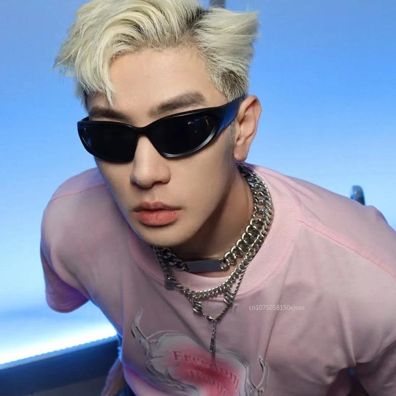 Y2K Cyberpunk Sunglasses Women Men 2000S Retro Wrap Around Eyewear Oval Frame Punk Goggles UV400 Designer Goggle Sunglasses