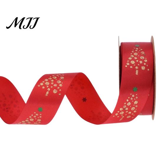 Fabric Ribbon for Party Decor Christmas Ribbon, Glitter Star & Tree Decorative Red Handmade Floral Arrangement Green Holiday Gift Wrapping,