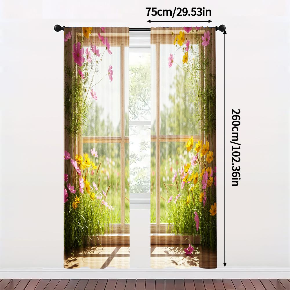 2pc, Curtains Mother's Day Flowers Durable 100% Polyester Fabric,Without Electricity Festive Backdrops for Holiday Decorations