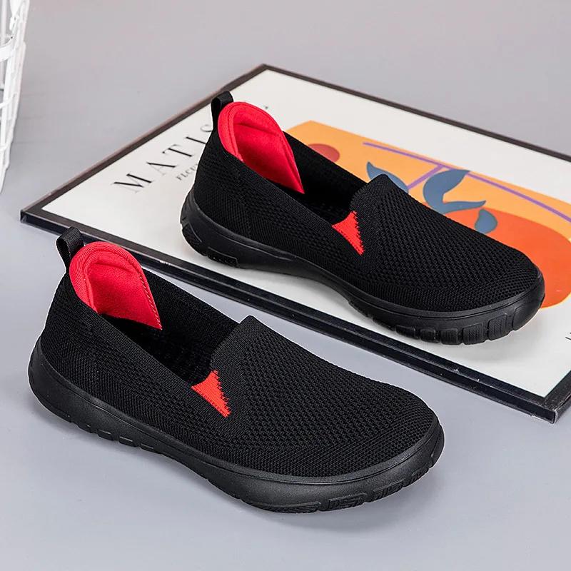 Fashion Women's Vulcanized Shoes Mesh Breathable Sneakers Slip on Flats Platform New Casual Shoes Ladies Anti-slip Walking Woven Shoes