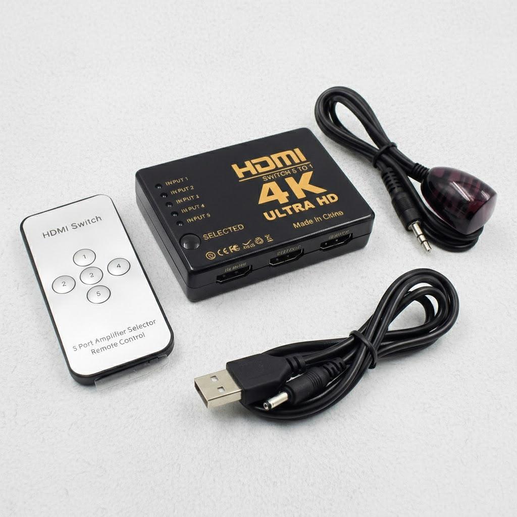 

4K HDMI Switcher 5 In 1 Out Auto Switching 1080p 3D Video Audio Adapter Converter Splitter Compatible with TV Projector PS4 Xbox чорний