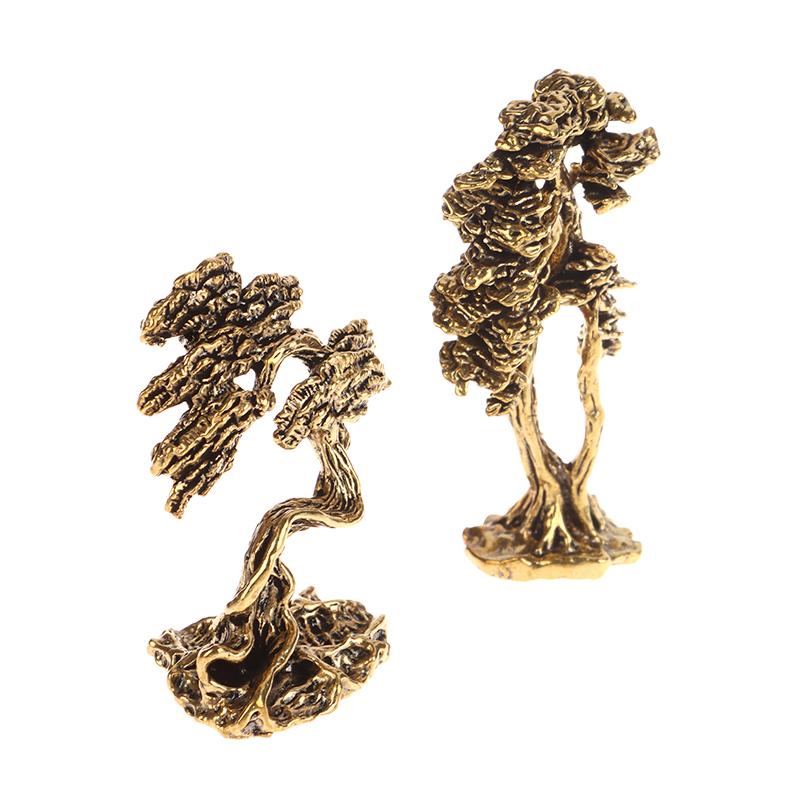 1Pc Brass Mini Welcome Pine Figurine Tree Miniature Landscape Small Bonsai Tree Statues Decorations Accessories