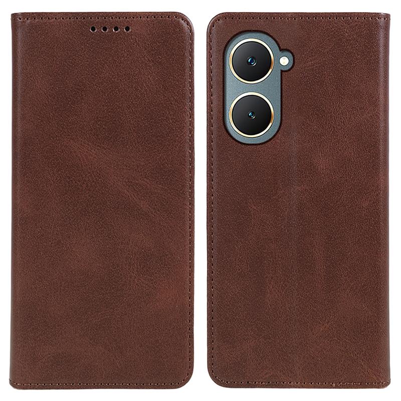 

For vivo Y03 Phone Case Calf Texture Leather Wallet Magnetic Closing Cell Phone Cover Brown
