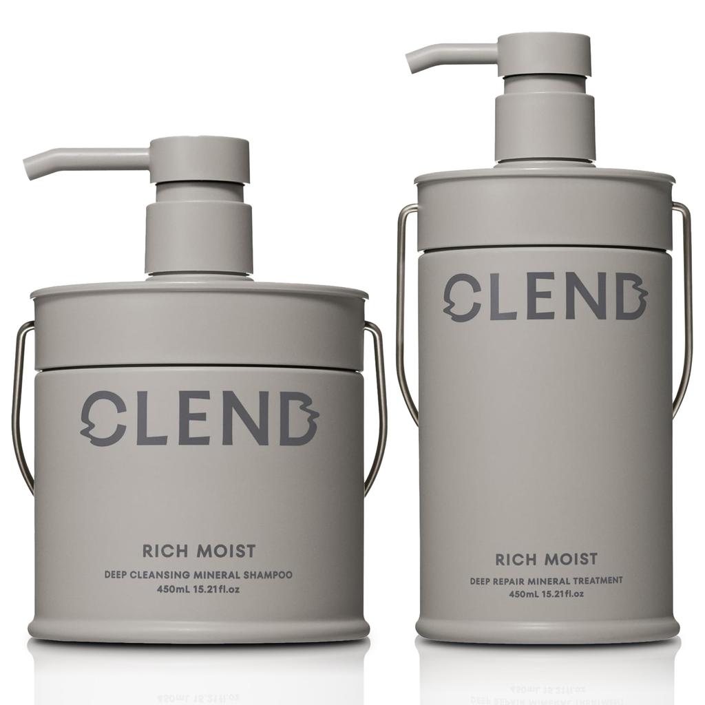 CLEND Rich Moist Deep Cleansing Mineral Shampoo Treatment 450mL Each & 2-Piece Set,