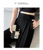 Women's High Waist Black Suit Pants - 2025 Summer Collection, Petite Wide Leg, Draped Straight Trousers