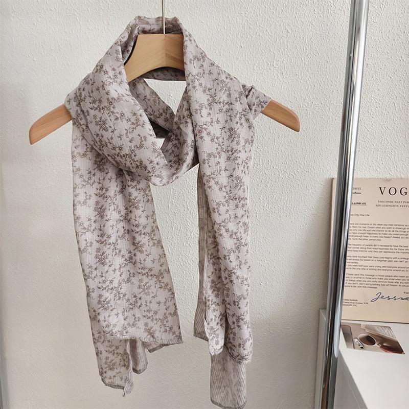 Autumn and Winter Floral Scarf Korean Version Cotton and Linen Scarf Women's Breathable Shawl Artistic Retro