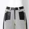 Women's Retro Washed Straight-Leg Jeans with Leather Splice, Contrasting Colors - 2025 Spring Street Style.