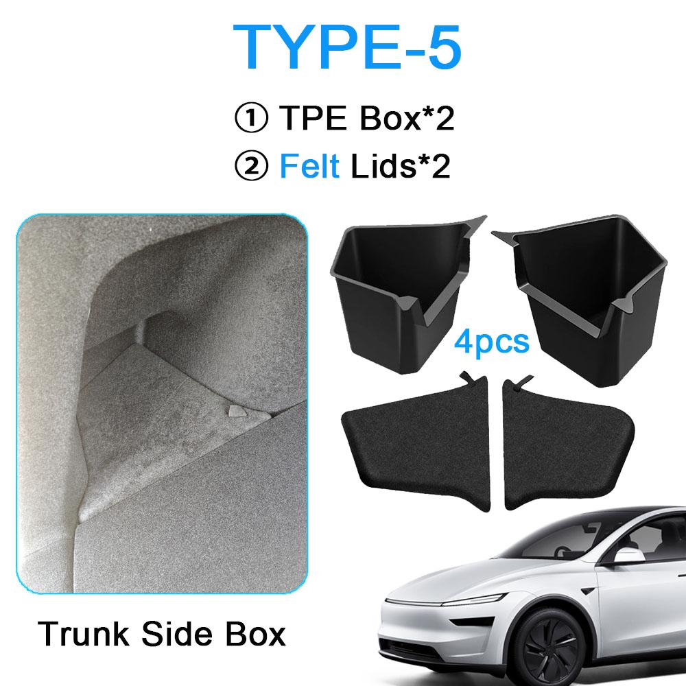 For Tesla Model Y Juniper Launch 2026 Rear Trunck Side Storage Box with Flocking TPE Lids Covers Mat Accessories (1:1 Original)