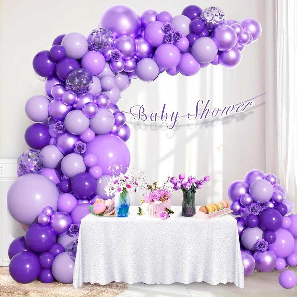 146pcs Purple Color Balloon Arch Set with Butterfly Accessories Suitable for Birthday Wedding Theme Event Decoration Etc.