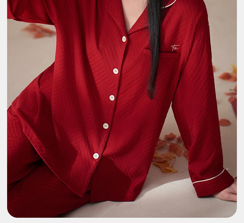 Xuan Liang Red Pajama Women's Summer Cotton Thin Four Seasons Long Sleeve Spring and Autumn Wedding Home Furnishing Set