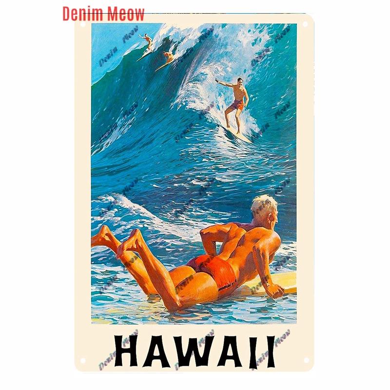 Beach Mermaid Metal Wall Sign for Girls Tiki Bar Hawaii Relax Pub Ocean Happy Place Keep Surfing Home Decor WY