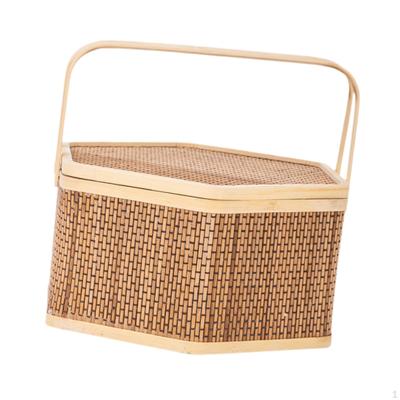 Coș țesut din bambus pentru alimente portabil cu mâner superior Decorat pentru produse de patiserie Picnic