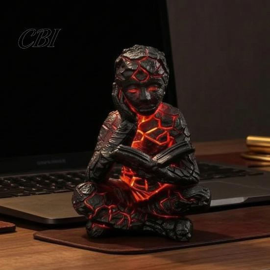 Resin Art Ornament Cracked Reader Figurine, Lighted Abstract Statue, Modern Thinker Creative Living Room Sculpture with LED Light for Home Desk Shelf