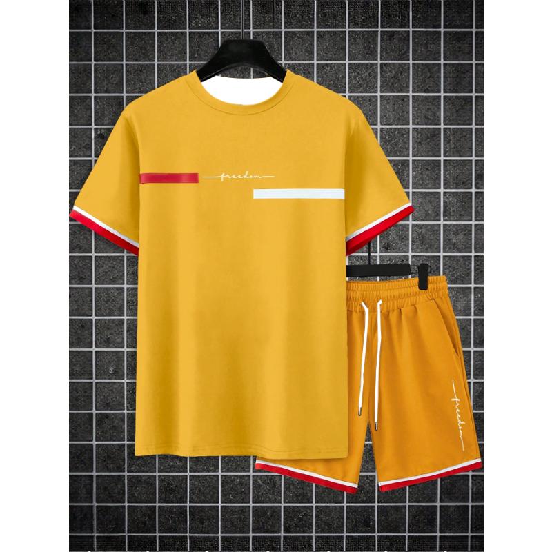 

New Summer Men s Tracksuit Solid Color Stripe T-shirt Shorts Set Sport Outfit Jogging Suit Oversized Clothes Outdoor Streetwear 6XL