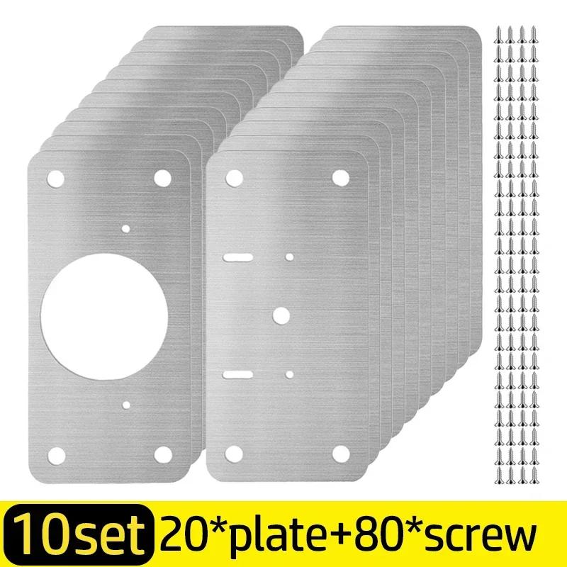 20/2Pcs Cabinet Hinge Repair Plate Kits Stainless Steel Door Hinge Mounting Plate with Holes for Home Kitchen Cupboard Furniture