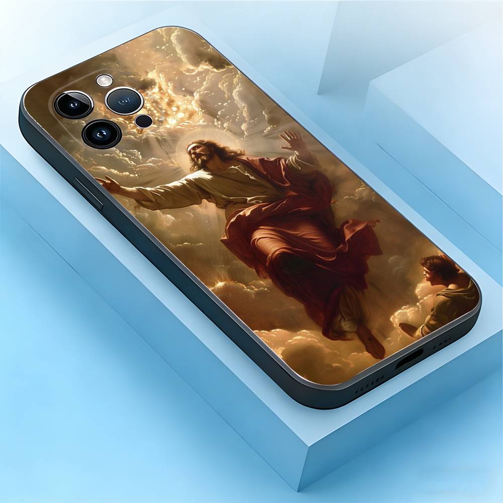 God Jesus Pray Stickers Phone Case For iPhone 17,16,15,14,13,12,11,Air,XR,Pro,Max,Plus,mini,SE Silicone Black Cover
