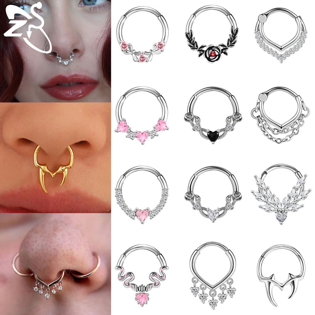 ZS 1 PC 16G Stainless Steel Nose Rings Cubic Zircon Septum Piercing Rose Snake Shape Ear Stud Helix Cartilage Piercings Jewelry