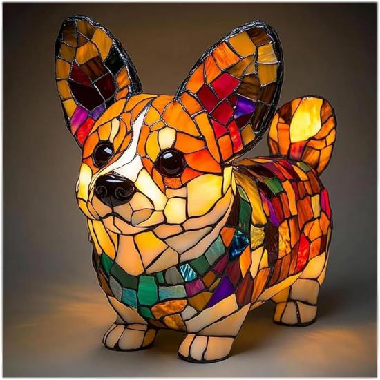 Corgi Lamp and Pug Lamp, French Bulldog Dachshund Stained Dog Series Art Night Light, LED Cute Pet Dog Table, Vintage Animal Night Light Home Decor