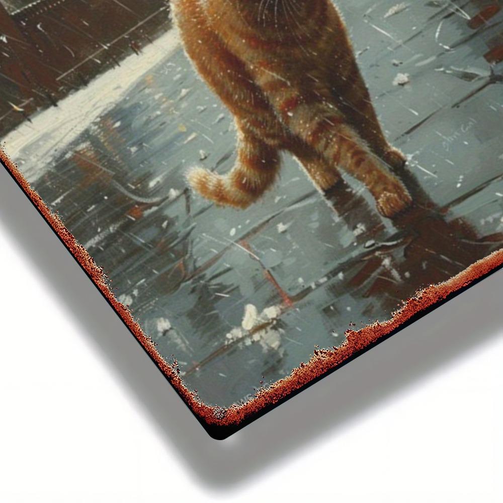 Vintage Russian Red Square Snow Cat Metal Sign - 8x12 Inch 2D Wall Decor for Home Office Bedroom Gift