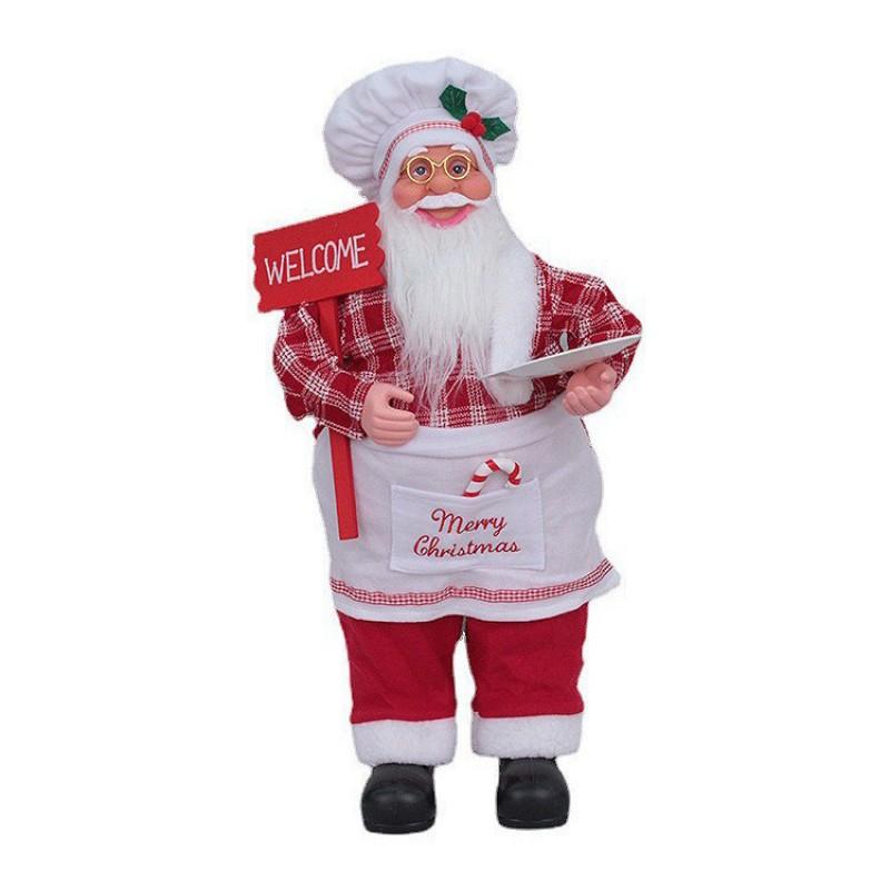 Christmas Decor Chef Santa Figurine Standing Sitting Pose Plastic Fabric Ornament Home Hotel Restaurant Party Display