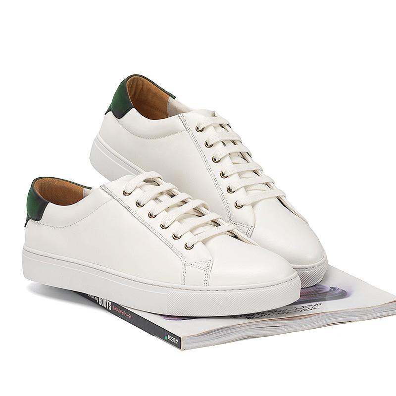 2024 New Men Casual Shoes Genuine Leather Lace-Up Casual Sports Shoes Outdoor Vulcanized Shoes High-Quality Men White Sneakers