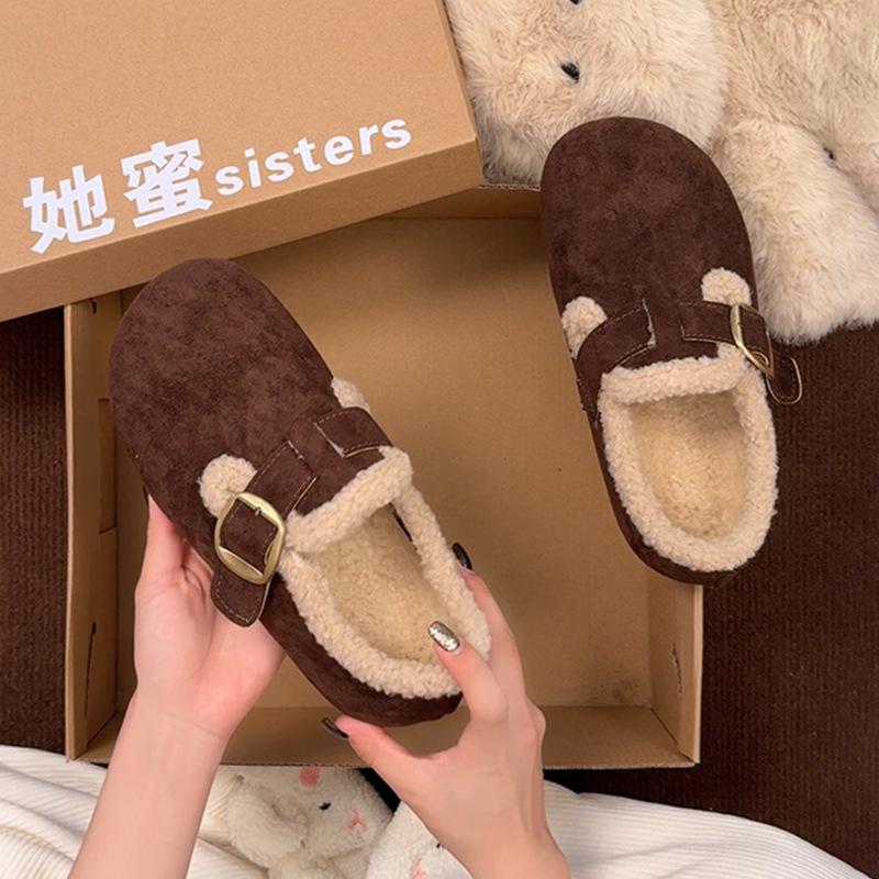 2025 Winter Korean Version Inner Height Increase Mary Jane Woolen Fabric Autumn Wool Shoes Feel Fleece Single Shoes Women's Shoes French Shoes