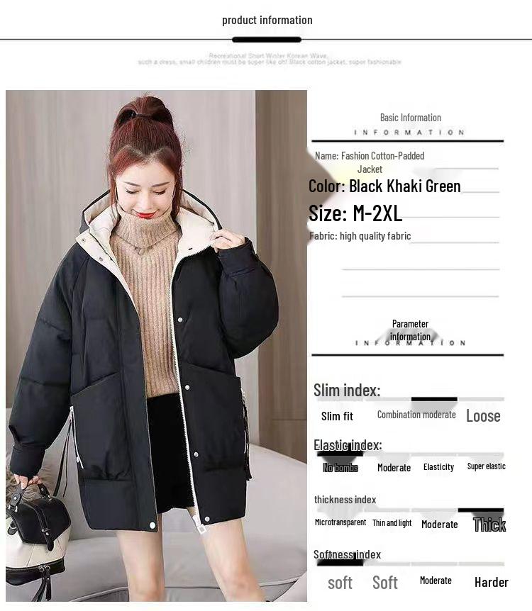 Women's Mid-Length Korean Style Down Cotton Jacket - Loose, Thick, Winter Coat
