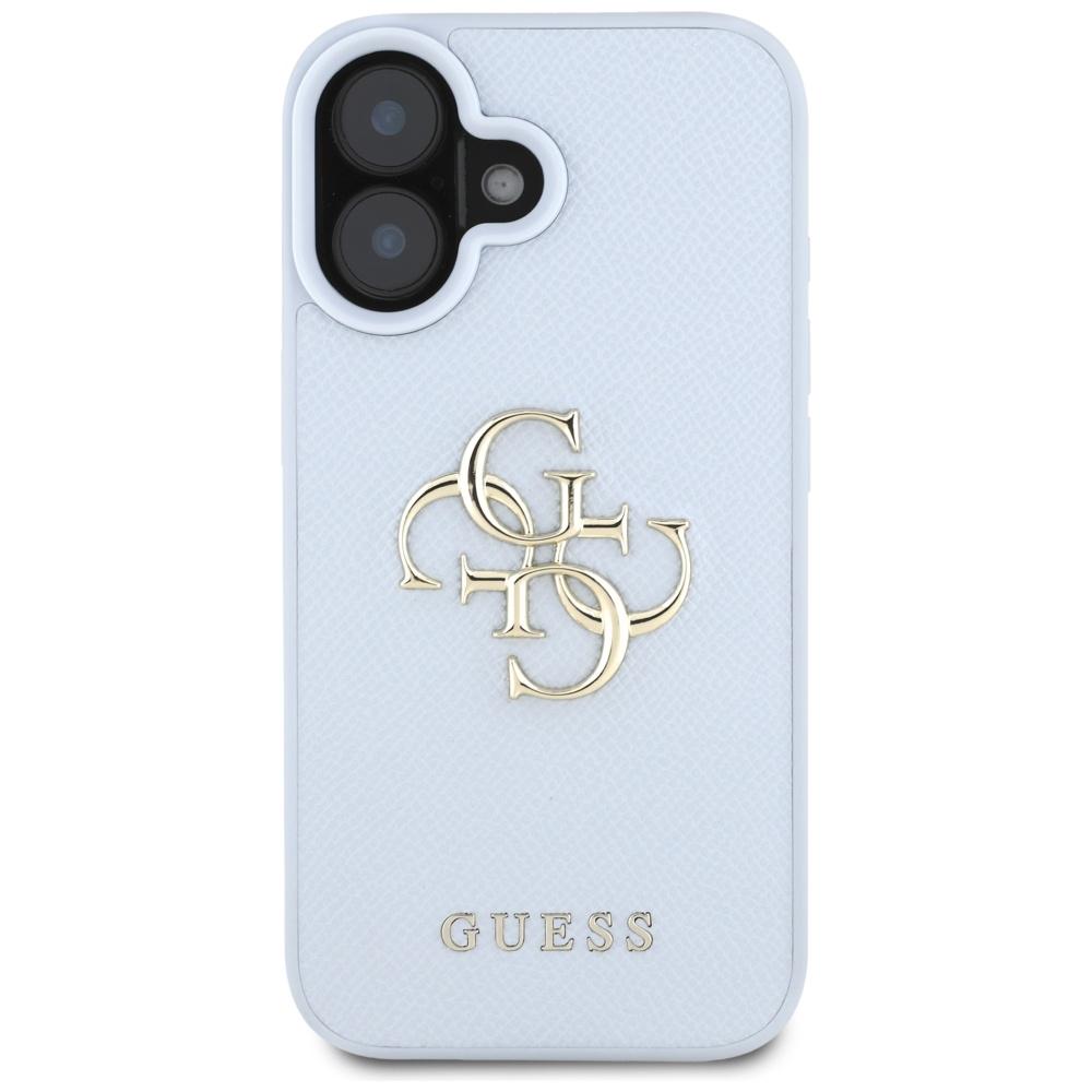 Guess Grained Big 4G Logo Small Classic Logo Hülle für iPhone 16 blau
