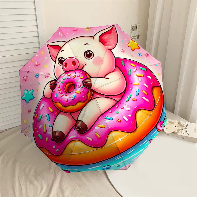 

1PC piggy donut Automatic Open/Close Umbrella with Windproof, 8-Rib Sturdy Canopy, Durable Ribs, Fashionable Design1338A