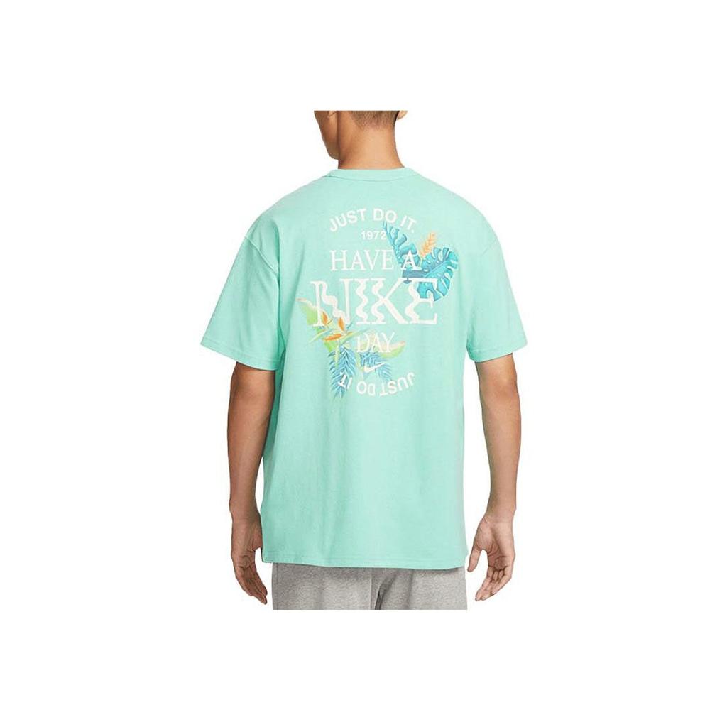 Nike Plant Letter Graffiti Print American Retro Casual Sport Round Neck Loose Straight Short Sleeve Drop Shoulder T-Shirt Men Tops Green FQ0351-349