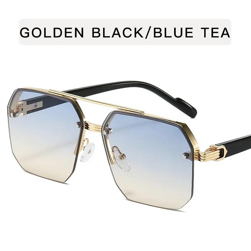 New Gradient Sunglasses for Men Fashion Metal Big Frame Sun Glasses Brand Design Luxury Lunette Eil Homme UV400 Eyewear