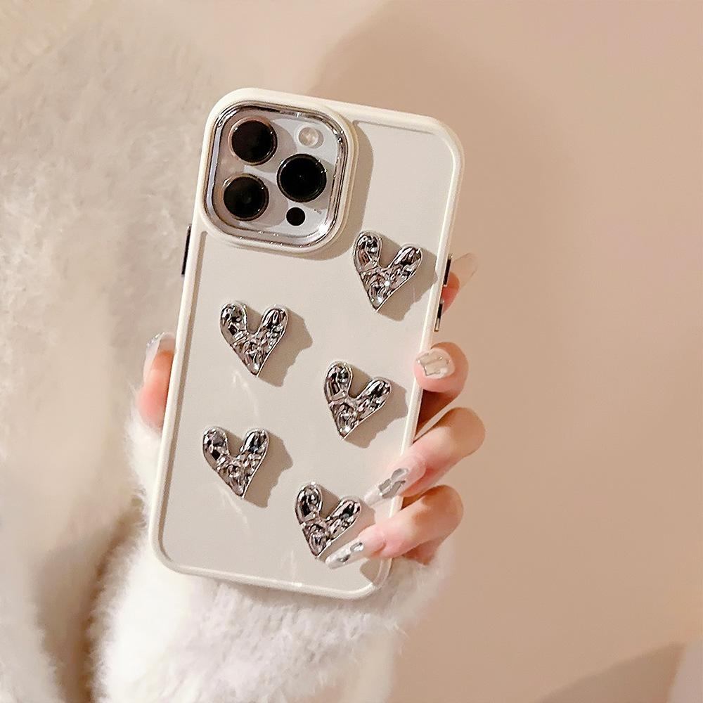 Electroplating Pleated Love Iphone17 Mobile Phone Case 16 Apple 12 Light Luxury 11 Suitable for 15promax High End Sense 13