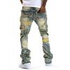 Men Ripped Stacked Jeans Distressed Slim Fit Skinny Straight Leg Jeans Fashion Hip Hop Denim Pants Casual Streetwear 2025 Spring Autumn