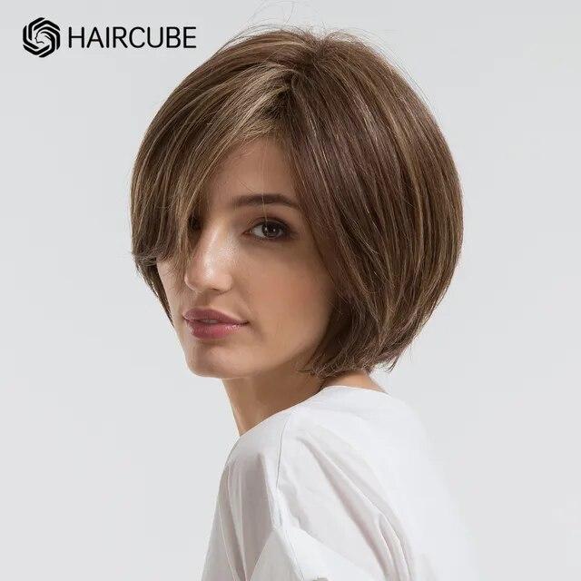 Krótka warstwowa blond peruka Prosty Bob Mieszanka włosów syntetycznych Peruki z grzywką dla kobiet Codzienne/Cosplay Zastosowanie Włosy termoodporne