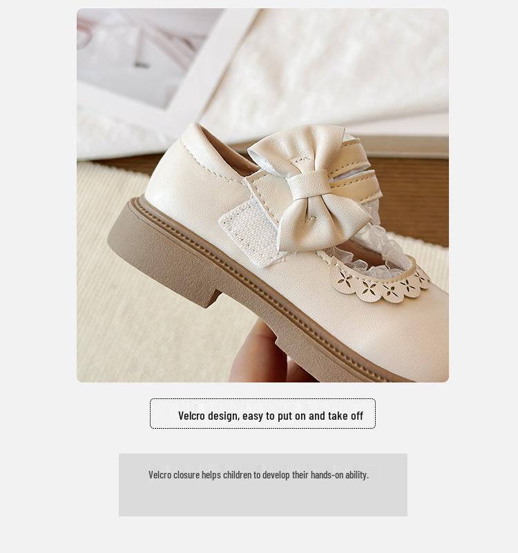 2026 Spring/Autumn Girls' Leather Bow Lace Princess Shoes - Non-slip Stylish Single Shoes for Little Girls