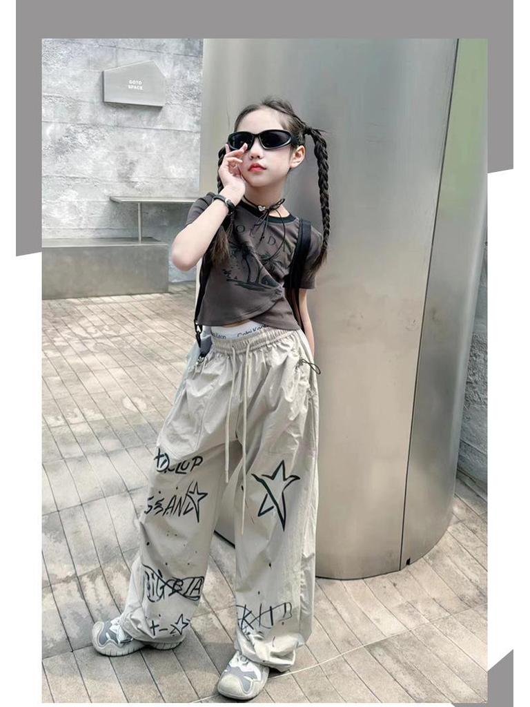 Girls' 2024 Summer Hip-Hop Graffiti All-Match Long Pants