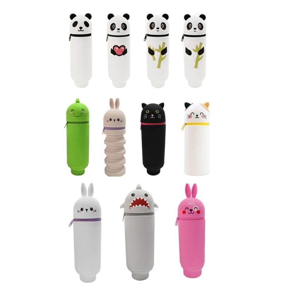 Cartoon Foldable Pencil Case Silicone Animal Shape Pen Container Broken-resistant Rabbit Panda Pen Box for Students