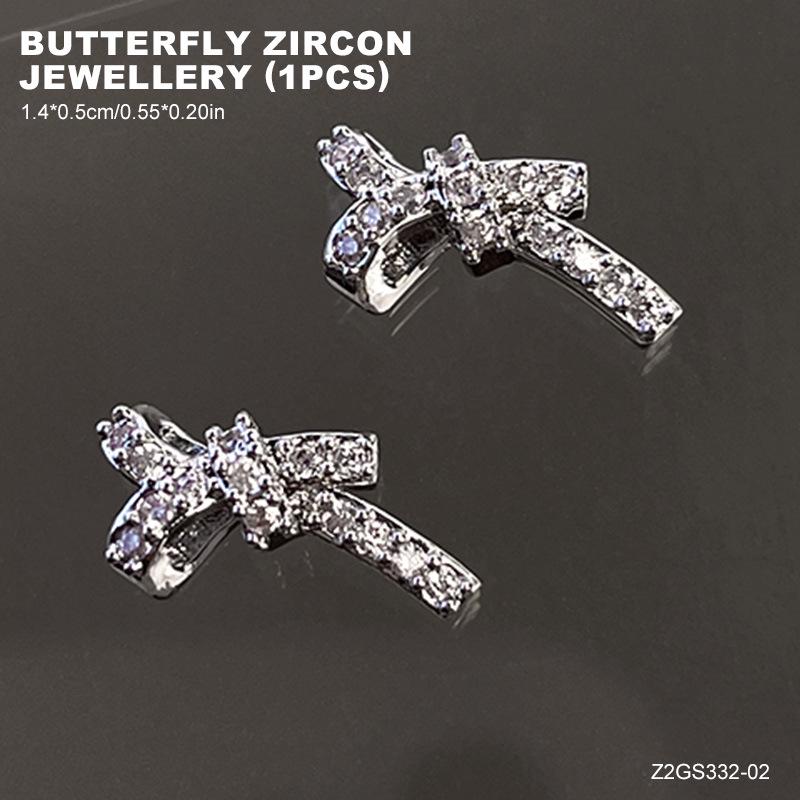High Shine 3D Butterfly Zirconia Bow Nail Decorations