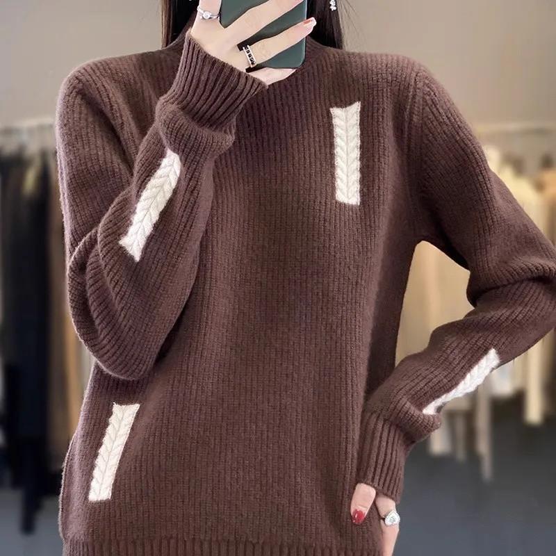 Sweater for Women Autumn Winter Thickened Warm Knitted Stretchy Long Sleeve Tops
