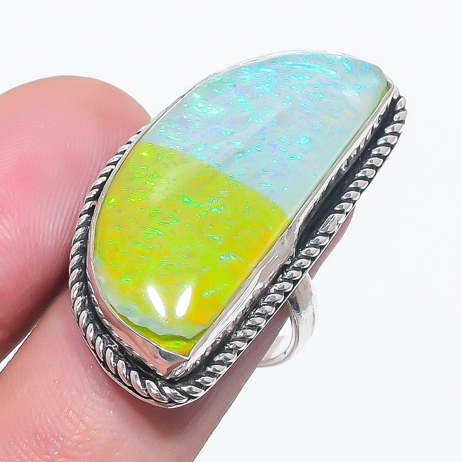 Natural Green Triplet Opal Gemstone 925 Sterling Silver Jewelry Ring Size 7 B3m49