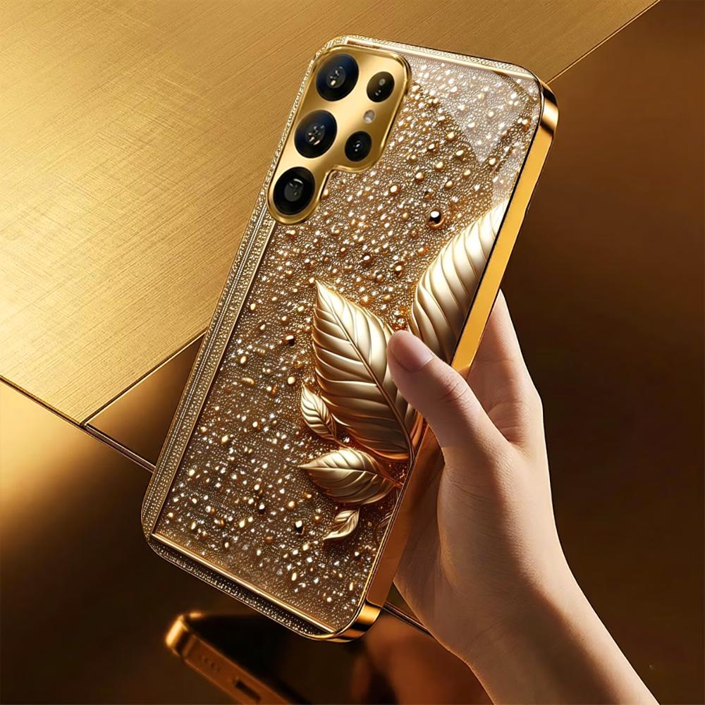 Shimmering golden leaves Hard case Men and women Glass PhoneCase for Samsung Galaxy S26 S25 S24 S23 S22 S21 FE Ultra Plus