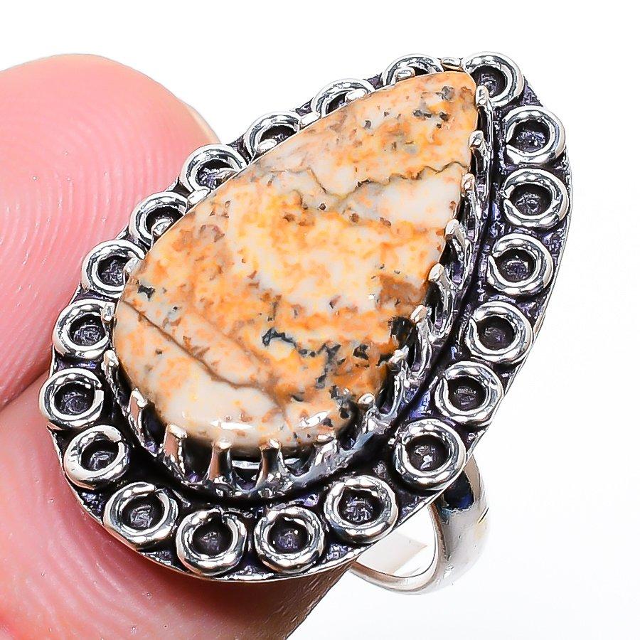 Picture Jasper Gemstone Handmade 925 Sterling Silver Jewelry Ring Size 6