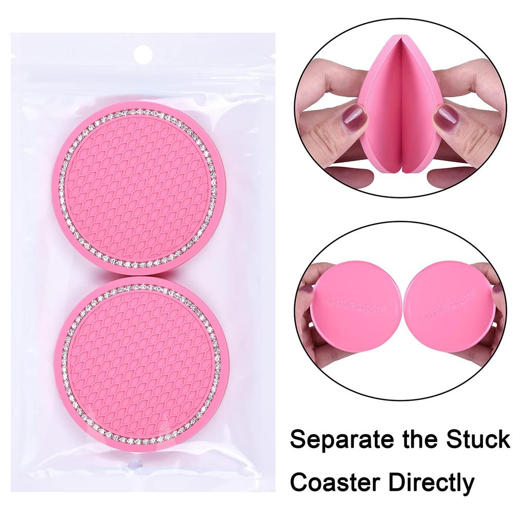 Wisdompro Car Non-Slip Coaster Bling Car Drink Holder Cup Mat Vinyl Anti-Slip Vibration Proof Round 70mm Diameter 4pcs Pink