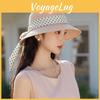 Elegant Straw Hat With Dot Pattern And Flowy Ribbon For Summer Sunshade And Casual Wear