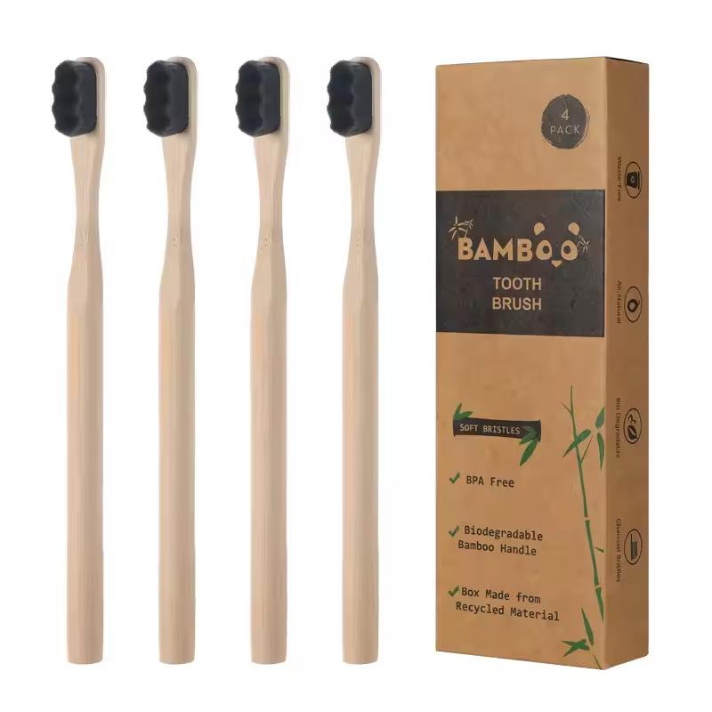 1PCS/4PCS Toothbrush for Adult Biodegradable Bamboo Toothbrush Environmentally Friendly Natural Material Ultra Dense and 10000 S