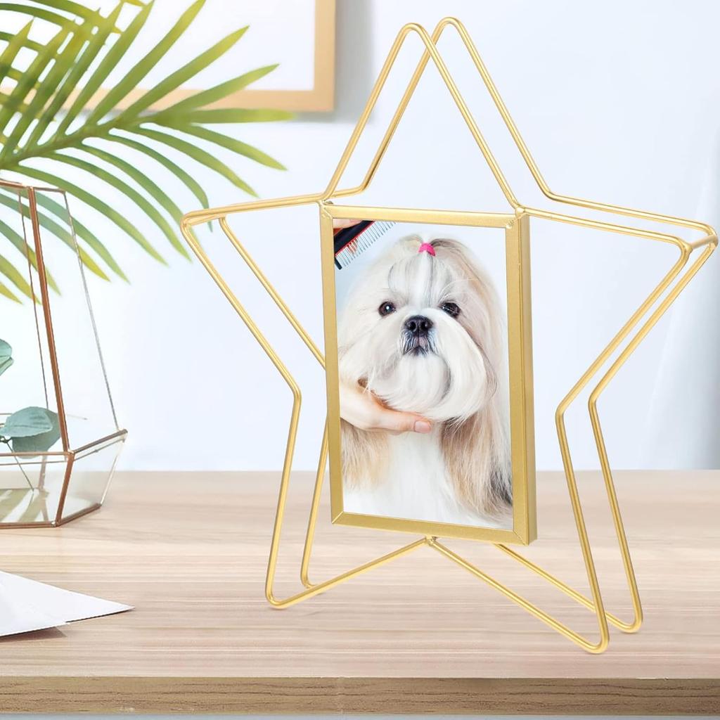 VOSAREA Vertical Photo Frame Star Shape Metal Wire Art Picture Frame Floating Picture Frames Rotatable Picture Display Frame Ideal for Housewarming